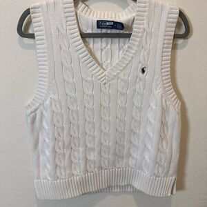 Polo by Ralph Lauren White Cable-Knit V-Neck Sweater Vest with Navy Pony